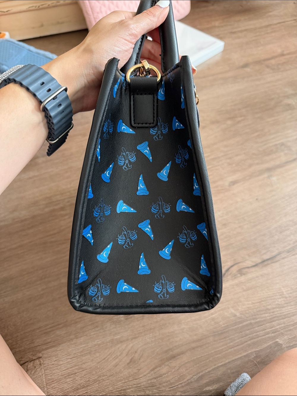 NWT Disney Fantasia Black Satchel with Blue Lettering and Gold Accents - Picture 3 of 9